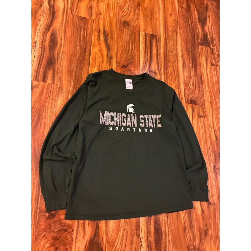 Gildan Michigan State Spartans Long Sleeve T-Shirt Green Mens Medium MSU NCAA